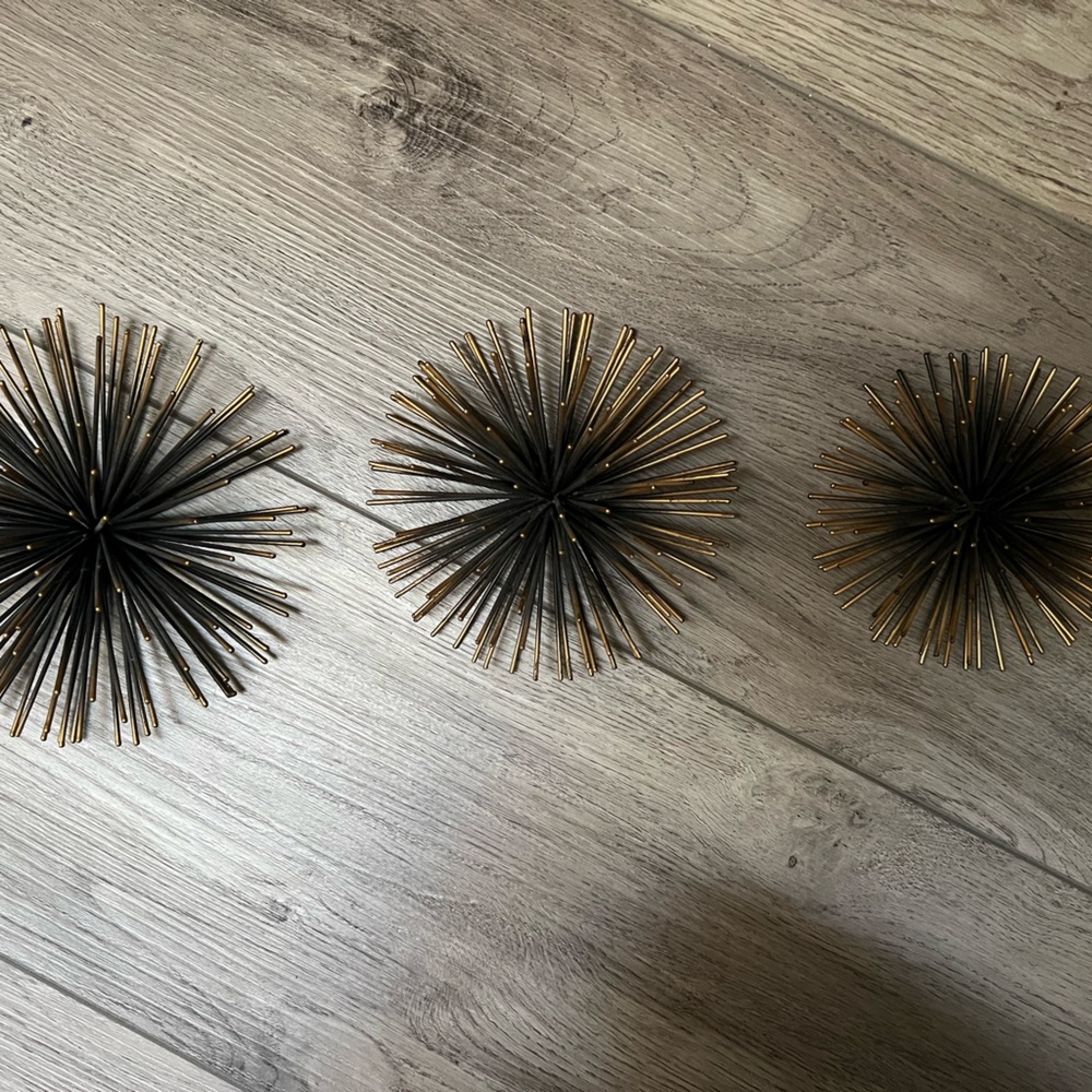 Set of Three Gold and Black Wall Sculptures